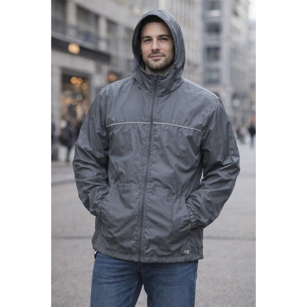 Aeropostale Mens Gray‎ Full Zip Windbreaker Hooded Jacket Mesh Lined  M Gorpcore